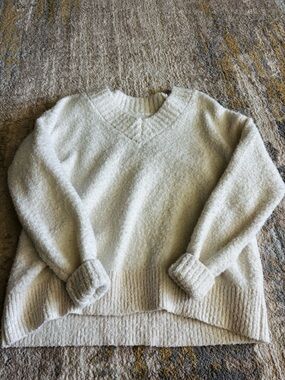 aerie Cream V-Neck Cozy Knit Sweater